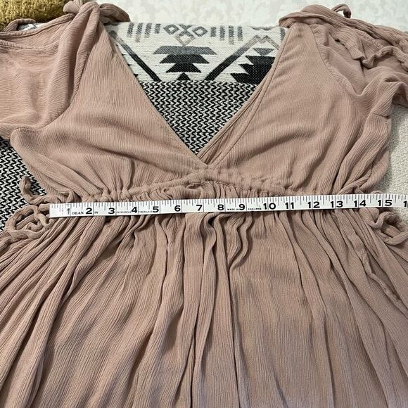 Free People Blush/Mauve Rayon Crinkle High-Low Flowy Dress Sz-S - Picture 13 of 14